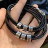 Leather Bracelets Personalized Name Bracelets Men Custom Letter Beads Stainless Steel Family Gift for Boyfriend Fathers Day 240418