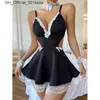 Sexy Set Maid Erotic V-neck Dress French Halter Nightgown Crotchless Backless Body Bodydoll Porn Short Club Dresses For Woman 2023 Q240426