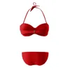 Women's Swimwear Strapless High Waist Bikini Set 2 Piece Cross Ruffle Bra Swim Wear Metal Ring Panties Detachable Strap Bathign Suit