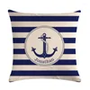 Pillow Sea Blue Compass Printed Cover Anchor Pattern Marine Ship Throw Case Decorative Pillowcase Cojines Almofadas H766