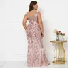 Runway Dresses Plus Size New Women Sequin Evening Dress Elegant V Neck Beading Party Maxi Dress Long Prom Dress Y240426