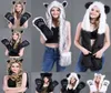 16 Styles Faux Fur Hood Animal hat Ear Flaps Hand Pockets Animal Hat Wolf Plush Warm Earmuff Animal Cap with scarf gloves JY9969894505