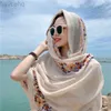 Szale miękkie bawełniane hidżab szalik haftowe szale kwiatowe dla kobiet muzułmańskie solidne paszmina jesienne opaski na głowę 2023 Nowy projekt 180*90 cm D240426