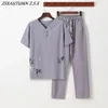 China Retro Style Tang Suit Men Set Linen Zen Tea Tee Top Pants Kung Fu Uniforme Oriental Fashion Camiseta Camiseta suelta Biros 240415