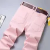 Jeans maschile maschile jeans denim jeans dritta pantaloni casual rosa giallo a colore solido festa hip-hop brandl2404