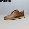 Casual Shoes Round Toe Comfortable Nubuck Men Solid Cow Skin Handmade Brown Genuine Leather Goodyear Welted Lace Up Leisure Flats Plain