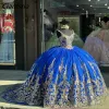 Royal Blue Off the Spalla Abito da ballo Quinceanera Abiti Gold Appliques Corset Lace Vestidos de 15 Anos