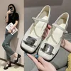 Square Head Single Shoes Women Spring Korean Retro Everything Thick Heel Soft Surface Mary Jane Shoes Bean Shoes 240425