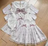Vestidos de trabajo 2024 Spring Japanese Sweet Bow Music Music Dress Floral Vestido y falda Dos piezas Mina Femenina Lolita Chiffon Set