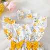 Girl's Dresses Dress For Kids Newborn 3 - 24 Months Birthday Butterfly Sleeve Cute Yellow Floral Princess Formal Dresses Ootd For Baby Girl d240425