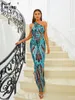 Casual Dresses Missord Vintage Blue Print Sequin Prom Dress Women One Shoulder Sleeveless BodyCon Wedding Party Long Gown