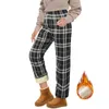 Pantalon féminin peluche et épaissie de jambe droite en hiver 2024 Imitation Lamb Velvet Plaid haute taille chaude occasionnelle pour les femmes