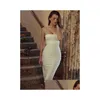 Basic Casual Dresses Backless White Midi Dress Cocktail Celebrity Party Outfits Double Layered Satin Elegant For Women Drop Delivery A Dh5Kh