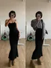 Casual Dresses LLD Long Slim-Fit Slip Dress All-Match Black Stretch