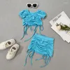 Vêtements Ensemble en deux pièces Baby Girls Clothes Fashion Toddler Blue Blue Short Tshirt Mini jupe à cordon plissé Tircus de 1 à 7 ans