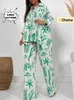 Women's Two Piece Pants Summer Fashion New Printed Womens Set Printed Pattern Flip Collar Open Single Breasted Top Wide Leg Pants Elegant Two Piece Set Y240426