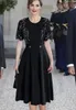 Party Dresses Women's Black Lace Patchwork A-Line Princess Dress Elegant O-Neck Kort ärm 06028