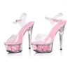 Dance Scarpe per matrimoni estivi tacchi sexy e piattaforma decorativa rosa rosa rosa con tacco alto 15 cm