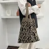 Сумки для покупок женщины большой способность сумочка леопардовый принт шерстяная вязаная сумка мода повседневное корейское стиль.