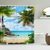 Shower Curtains Sunny Beach Palm Tree Seaside Scenery Fabric Shower Curtain Waterproof Polyester Bath Curtains for Bathroom Decorate