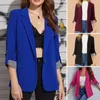 Ternos femininos Slim Cardigan Casaco elegante de terno de lapela com bolsos de fechamento de botão único 3/4 de cor de cor sólida de cor para roupas de trabalho para roupas de trabalho