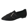 Casual Shoes Women's Flats Black Velvet Office Lady Pumps Fashion Pointed-toe Belt-buckled Thin Large Size Loafers