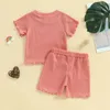 Set di abbigliamento per bambini vestiti per bambini ragazze estate solide maniche corte a maniche corte magliette waffle con pantaloncini elastici set di abbigliamento per bambini