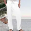 Calça de linho de algodão mensal Longo de linho de linho respirável de cor sólido verão calças de cintura elástica casual masculino Harajuku calça 240423