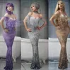 Stage Wear Wear Nightclub Bar Singer Show Figurino Mulheres fora Frilhas de ombro Longo vestido elástico Tassel Roupa de festa de aniversário magra