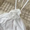 Robes décontractées vacances blanc 3d fleur couche licou robe pour femelle sexy de haute qualité de haute qualité unique en trois dimensions fleuris