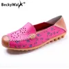 Casual Shoes Beckywalk Fashion Print Women Flats Loafer äkta läder Flat Woman Summer Slip on Moccasins WSH2673