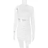 Basic Casual Dresses Women 2023 Spring Summer One Shoder Long Sleeve Wrap Ruched Bodycon Dress 2 Layered Cut Out White Short Drop Deli Dhdzq