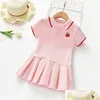 Robes de fille enfants girl girl collier broderie robe à manches courtes