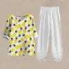 Women's Two Piece Pants Spring Ladies Two Piece Sets Lemon Printed Womens Casual Loose O-neck Pants Sets Elegant Female Outfits Half Short Slved Suit Y240426