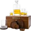 Barwerkzeuge Whisky Desinfektionsmittel Set mit Acacia Storage Box Whisky Gläsern Schnappschuss Brillen Holzgetränk Coaster Valentinstag Geschenk 240426