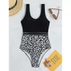 Nieuwe high taille elastisch strandzwempak voor vrouwen met luipaardprint conservatieve driehoekige jumpsuit voor vrouwen