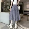 Röcke Vintage Slim Damen Elastic Taille Plaid Plaid eine Linie großer Saum Rock Mädchen Preppy Style Kleidung