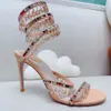 Stiletto Heel Sandalen Rene Caovilla -ontwerper Heel Crystal Lamp hanger Rhinestone Twining Foot Ring Hoge Heeled Damesschoenen Smalige band 10 cm Heel Sandal039