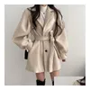 Fasci di lana da donna 2023 donne invernali elegante collare a turno a pezzi a petrolio singolo cappotto in lana vintage slim manica a manicotto solido wit dhfav