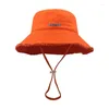 Beretti Adolescenti Design sfilacciato Hat bucket Fisherman pieghevole estate con la corda del mento Anti-uv per la famiglia di amici