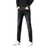 Brand Trendy Autumn e Winter Black Jeans Mens Slim Fit Pantaloni elastici piccoli