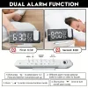 Zegary LED 180 ° Projekcja FM Radio LED Digital Smart Alarm Clock Multifunkcyjny Zegar Tabela wilgotności Tempury 12/24H