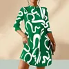 Casual Dresses Women Short Dress Stylish Stand Collar Mini With Contrast Color Print A-line Silhouette For Summer Office Wear