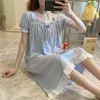 Women's Sleepwear Women Nightgowns Short Sleeve Ruffles Patchwork Sweet Bow Students Lovely Trendy Cozy Folds Retro Square Collar Soft