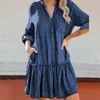 Grundläggande casual klänningar Leopardknapp ner denim sexig klänning dam ärmlös klänning jeans lång skjorta klänning kvinnor sommar vestido elbise robe sukienka