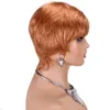 Layered Pixie Cut Short Wig With Bangs100% Brazilian Human Hair Honey Blonde 30 Glueless Machine Made With Razor Comb With Wig Cap Adjustable Cap