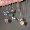 Подвесные ожерелья Y2K Crystal Bow Angel Крыло крыло подвесное ожерелье в форме сердца, подходящее для женщин сладкие и крутые девушки Kravik Chain Fashion Q240426