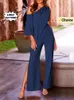 Women's Two Piece Pants 2024 Summer Fashion Elegant New Womens Jumpsuit Loose Elastic Slant Shoulder Casual Wide Leg Pants Pai Team Clothing Y240426