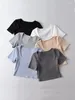 Women's T Shirts 2024 Summer Women Square Neck Rib Crop T-shirt Short Sleeve Female Top