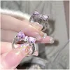 Bandringen 2024 Spring zomer schattige roze boog vlinder voor vrouwen meisjes zoete bowknot charme kristal cz zirkoon diamant luxe ontwerper c otdso